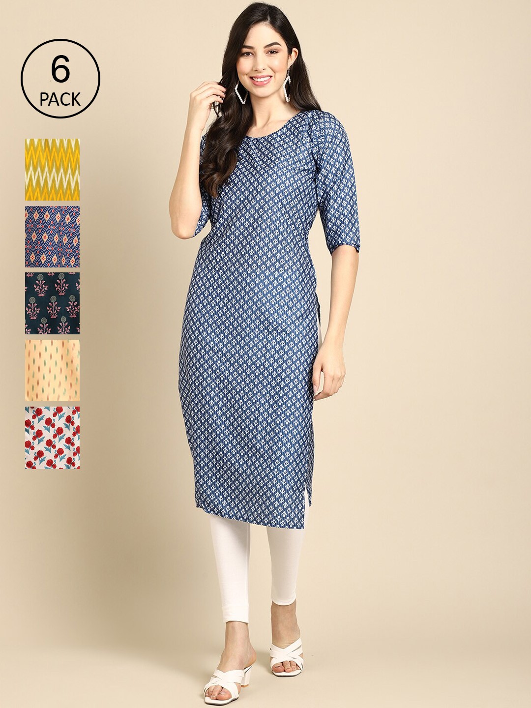 Ethnic basket Women Multicoloured Pack Of 6 Geometric Printed Block Print Crepe Kurta, Multi
Ethnic basket Women Multicoloured Pack Of 6 Geometric Printed Block Print Crepe Kurta, Multi