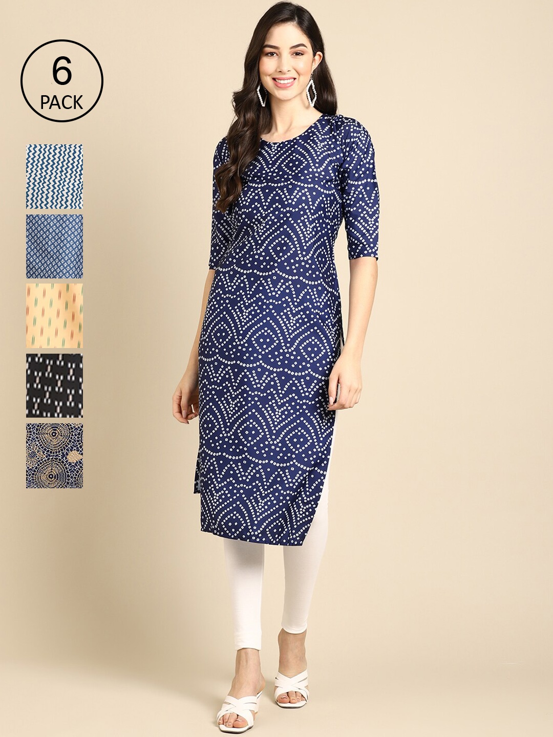 Ethnic basket Women Multicoloured Pack Of 6 Ethnic Motifs Printed Block Print Crepe Kurta, Multi
Ethnic basket Women Multicoloured Pack Of 6 Ethnic Motifs Printed Block Print Crepe Kurta, Multi