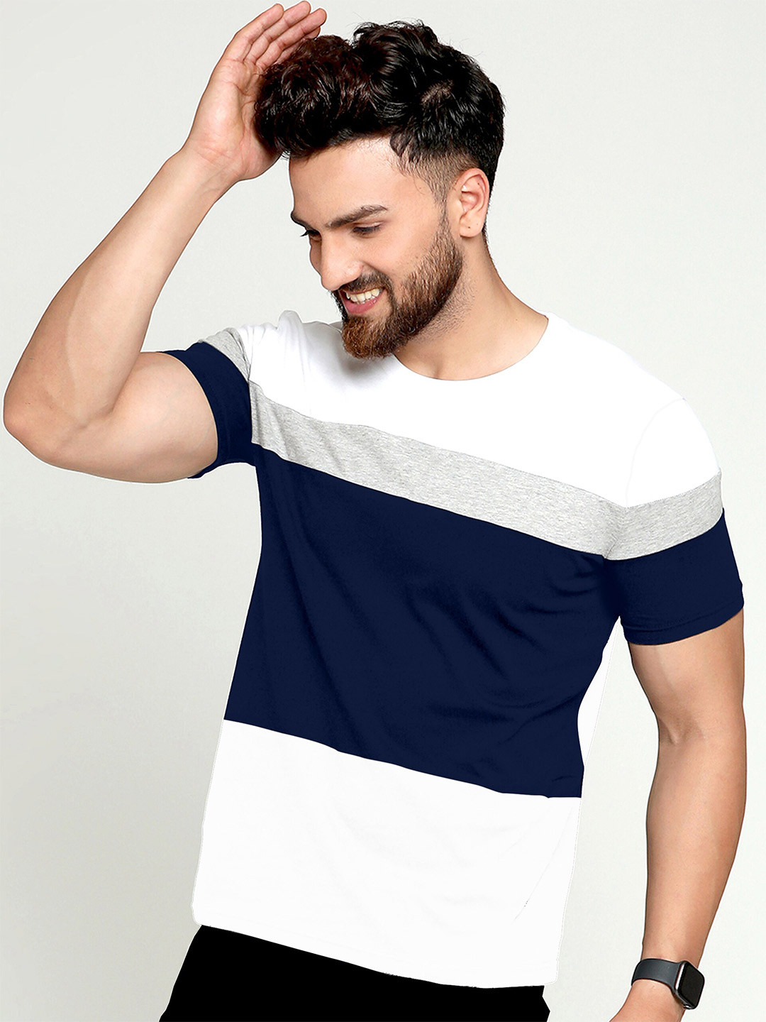 AUSK Men Blue & White Colourblocked T-shirt 
AUSK Men Blue & White Colourblocked T-shirt