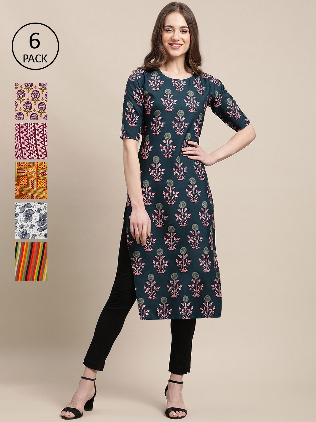 Ethnic basket Women Teal & Maroon Pack Of 6 Ethnic Motifs Printed Crepe Kurtas
Ethnic basket Women Teal & Maroon Pack Of 6 Ethnic Motifs Printed Crepe Kurtas