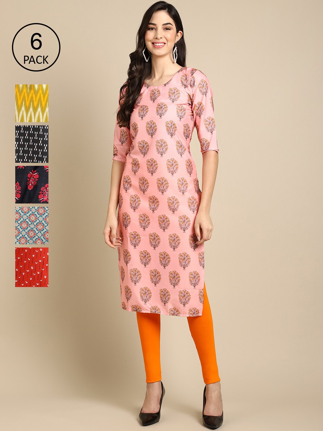 Ethnic basket Women Pack of 6 Floral Digital Printed Summer Sheers Crepe Kurta, Pink
Ethnic basket Women Pack of 6 Floral Digital Printed Summer Sheers Crepe Kurta, Pink