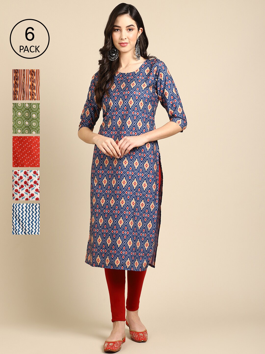 Ethnic basket Women Pack Of 6 Red & Blue Ethnic Motifs Printed Summer Sheers Crepe Kurta
Ethnic basket Women Pack Of 6 Red & Blue Ethnic Motifs Printed Summer Sheers Crepe Kurta