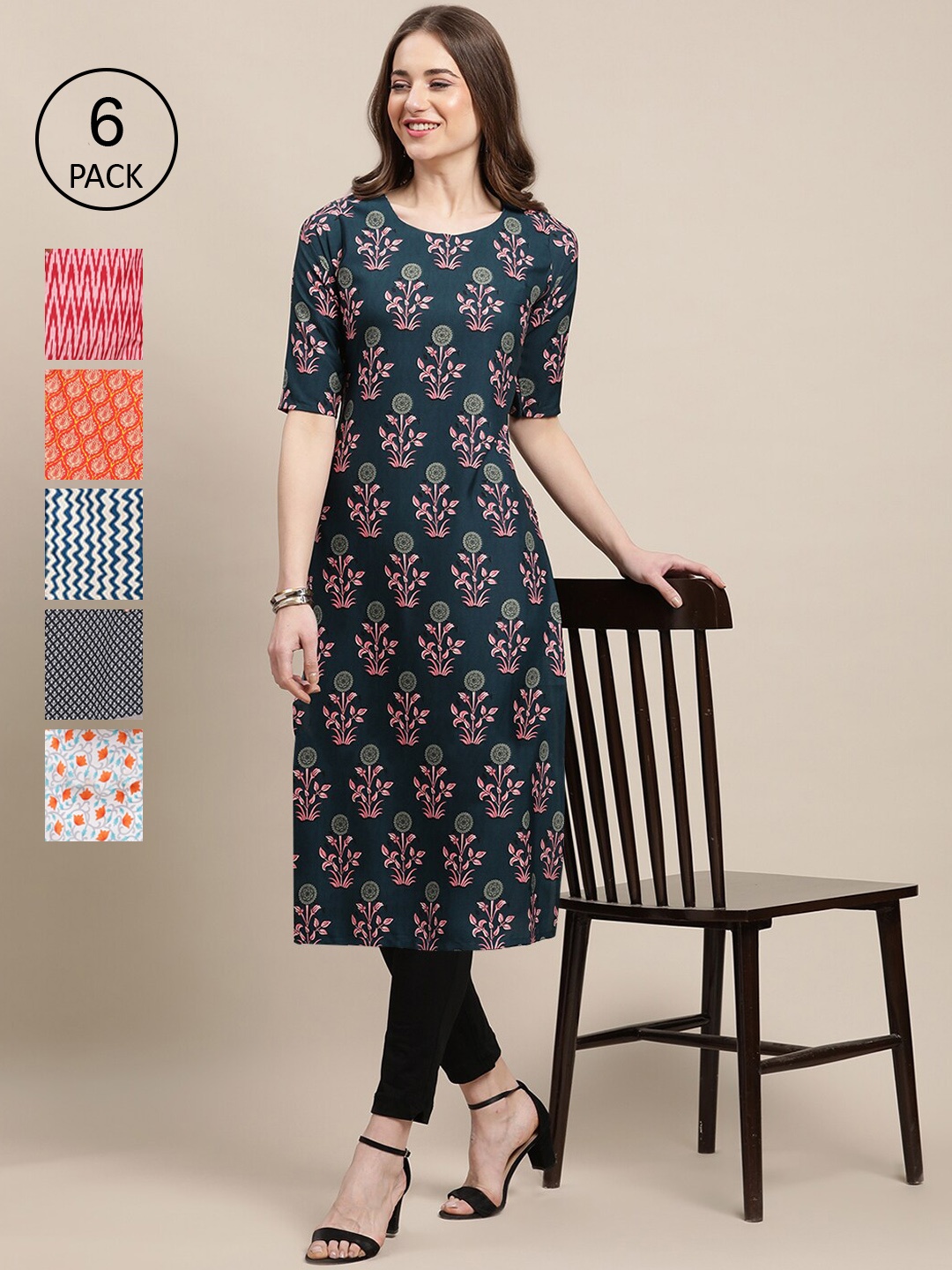 Ethnic basket Women Pack Of 6 Geometric Printed Thread Work Summer Sheers Crepe Kurta, Blue
Ethnic basket Women Pack Of 6 Geometric Printed Thread Work Summer Sheers Crepe Kurta, Blue