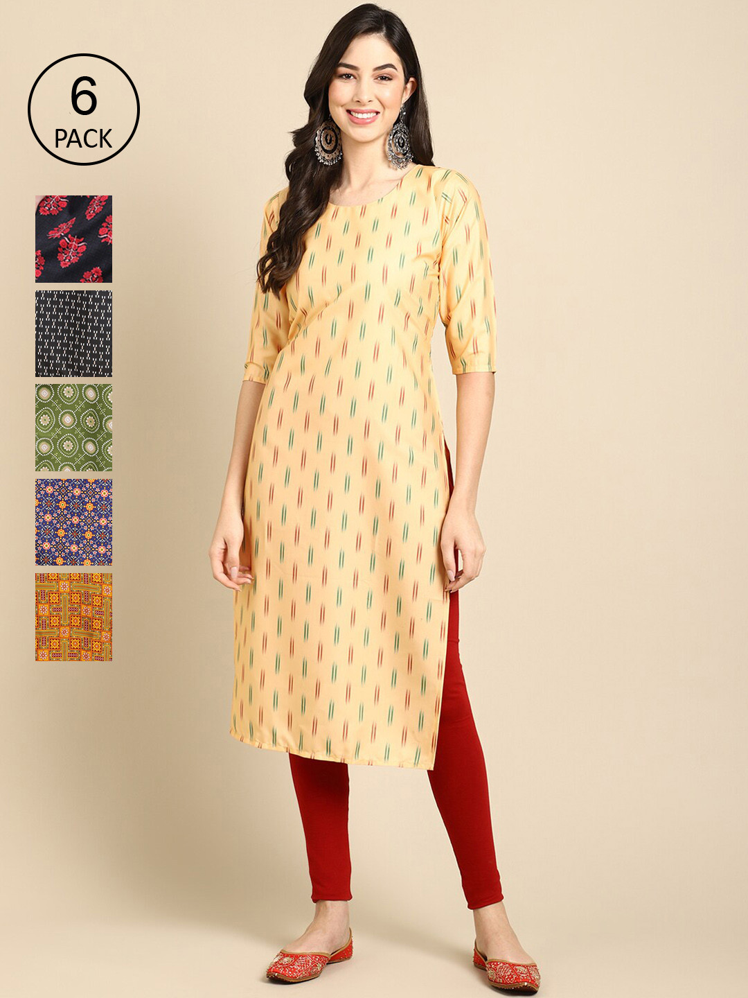 Ethnic basket Women Multicoloured Geometric Printed Keyhole Neck Summer Sheers Crepe Kurta, Multi
Ethnic basket Women Multicoloured Geometric Printed Keyhole Neck Summer Sheers Crepe Kurta, Multi