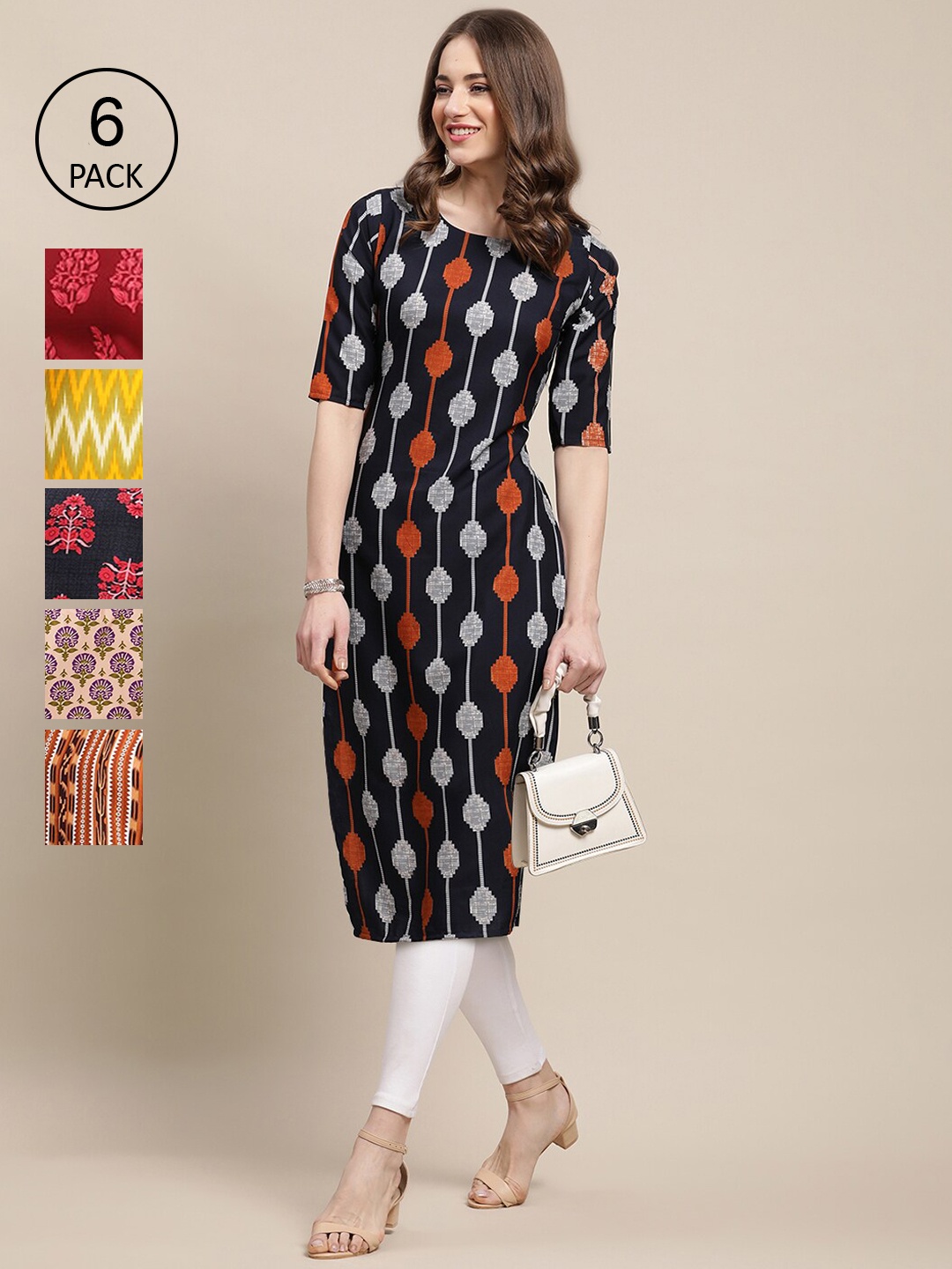 Ethnic basket Women Pack Of 6 Multicoloured Ethnic motifs Printed Crepe Kurta, Multi
Ethnic basket Women Pack Of 6 Multicoloured Ethnic motifs Printed Crepe Kurta, Multi