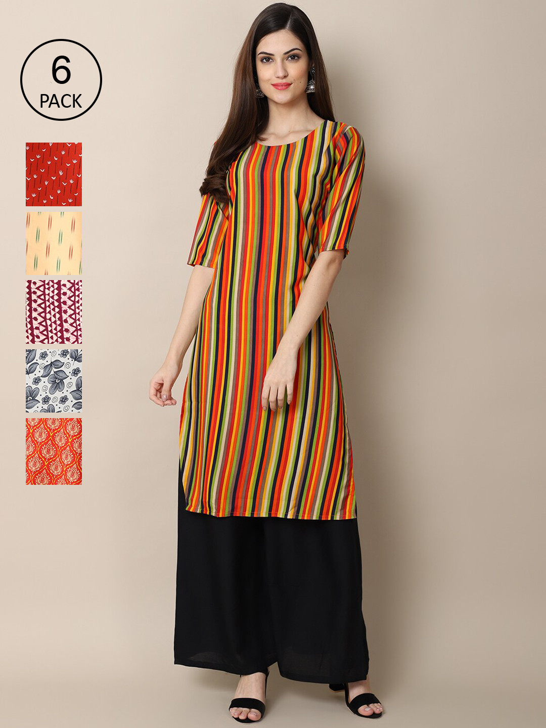 Ethnic basket Women Multicoloured Geometric Printed Keyhole Neck Thread Work Summer Sheers Crepe Kurta, Multi
Ethnic basket Women Multicoloured Geometric Printed Keyhole Neck Thread Work Summer Sheers Crepe Kurta, Multi