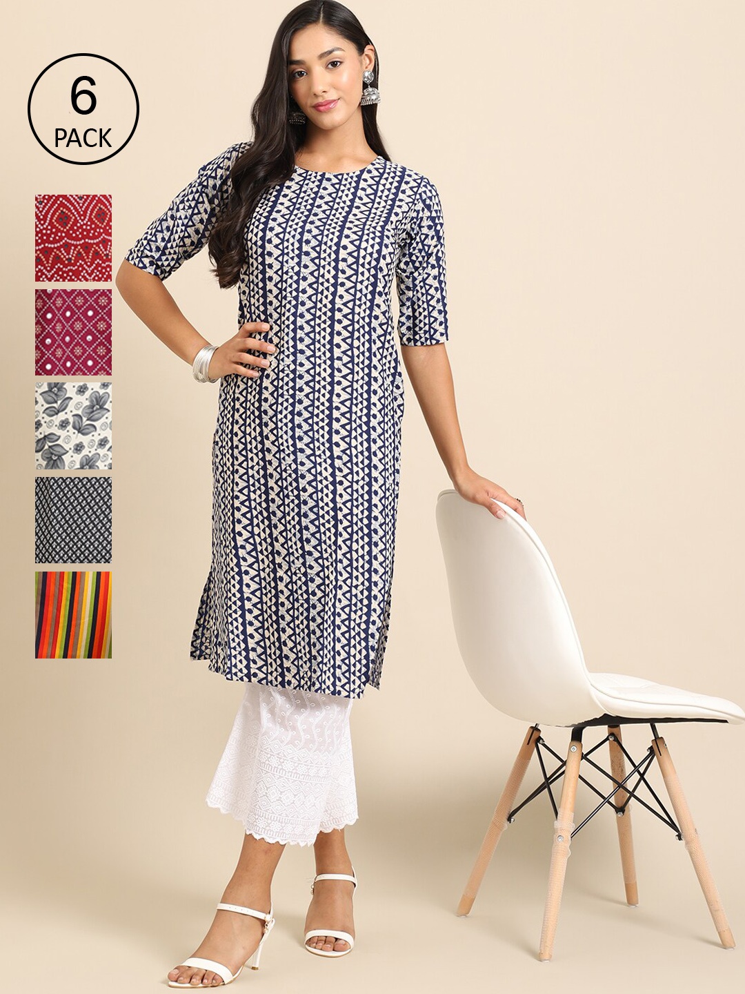 Ethnic basket Women Pack Of 6 Multicoloured Ethnic Motifs Printed Block Print Crepe Kurta, Multi
Ethnic basket Women Pack Of 6 Multicoloured Ethnic Motifs Printed Block Print Crepe Kurta, Multi
