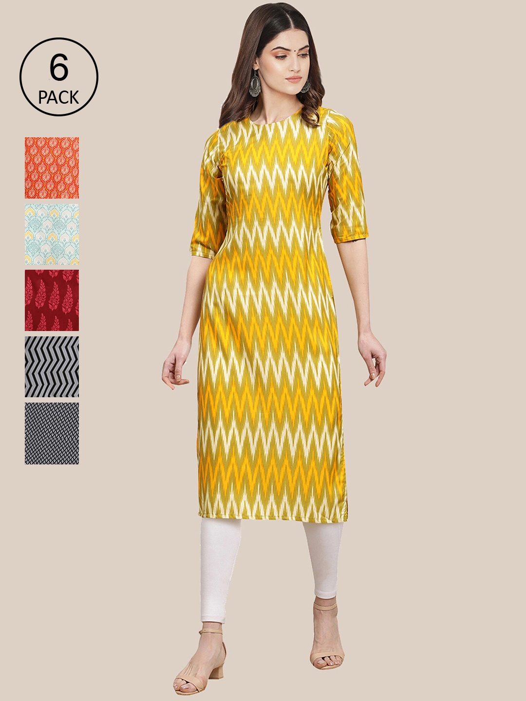 7Threads Women Pack Of 6 Multicoloured Ethnic motifs Printed Crepe Kurta, Multi
7Threads Women Pack Of 6 Multicoloured Ethnic motifs Printed Crepe Kurta, Multi