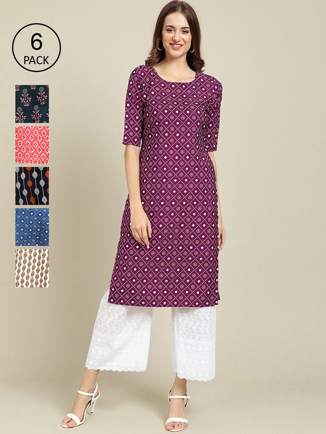 7Threads Women Pack Of 6 Multicoloured Floral Printed Summer Sheers Crepe Kurta, Multi
7Threads Women Pack Of 6 Multicoloured Floral Printed Summer Sheers Crepe Kurta, Multi
