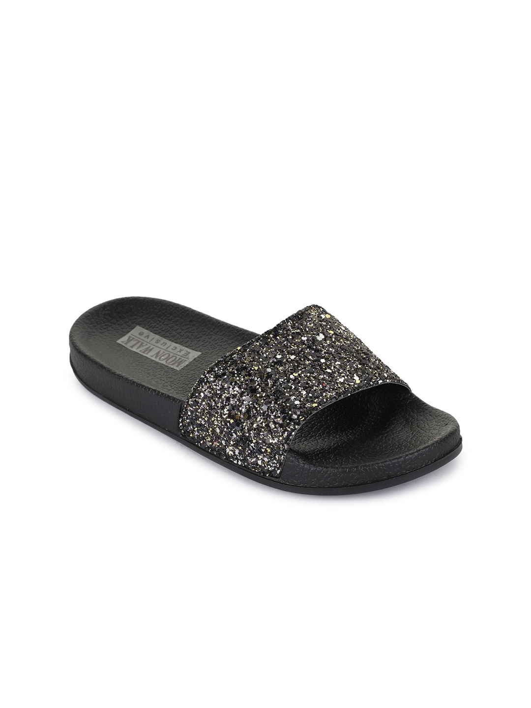 Moonwalk Women Black Embellished Rubber Sliders