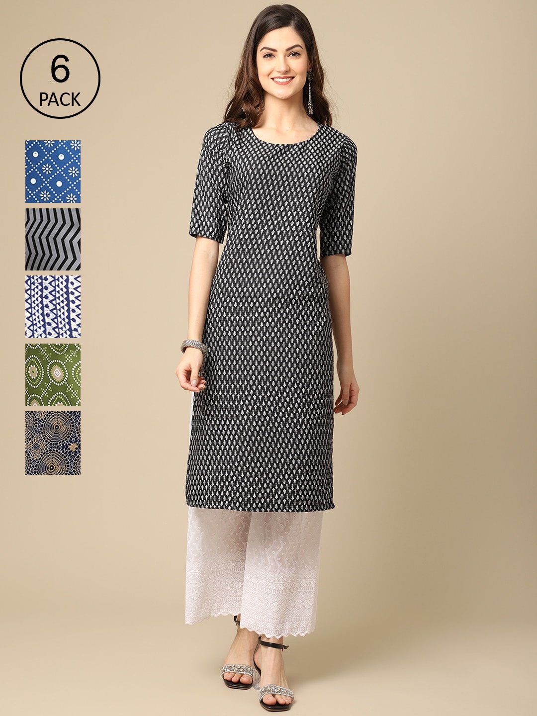 7Threads Women PACK OF 6 Multicoloured Geometric Printed Summer Sheers Crepe Kurta, Multi
7Threads Women PACK OF 6 Multicoloured Geometric Printed Summer Sheers Crepe Kurta, Multi