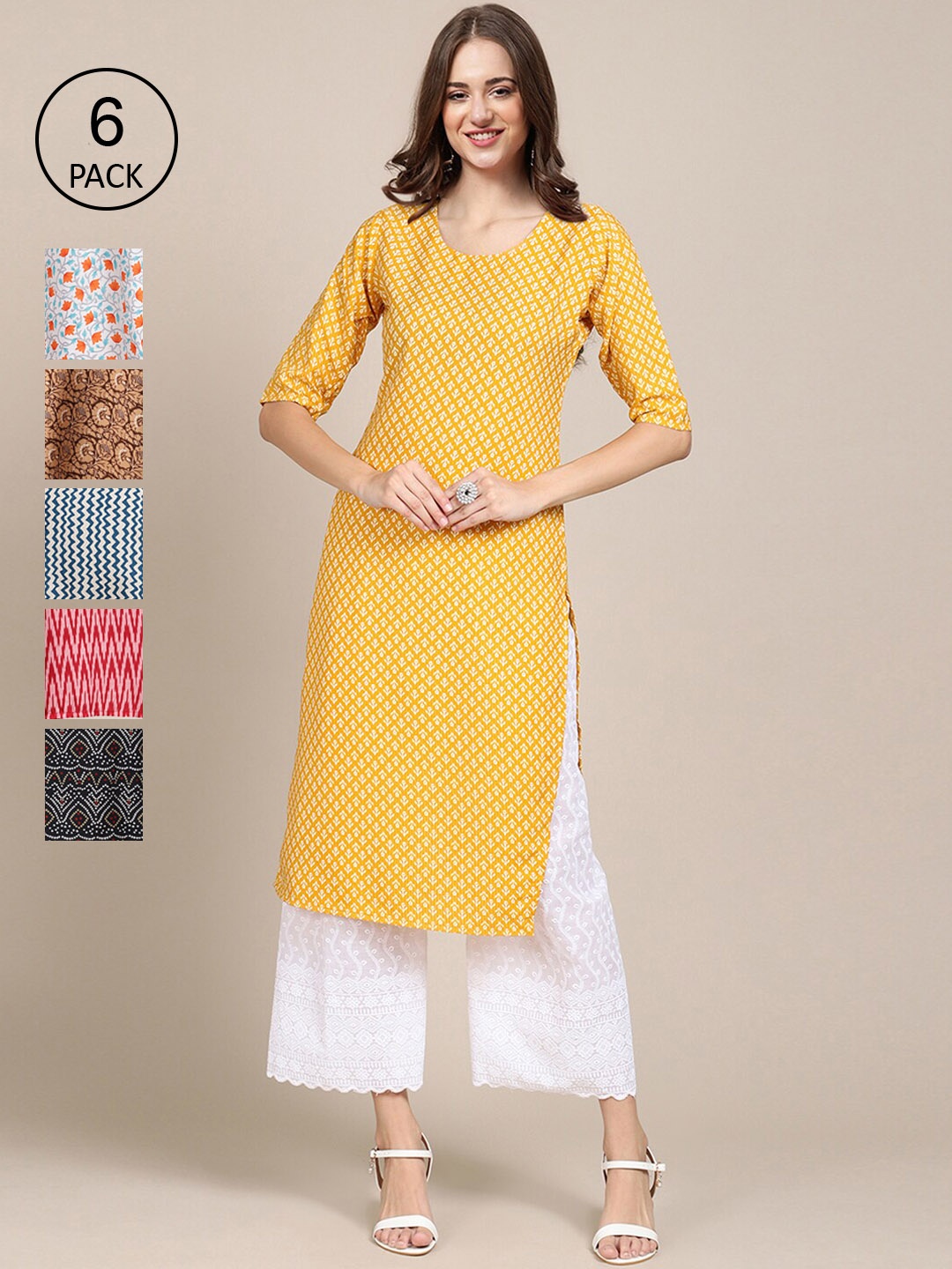 7Threads Women Pack Of 6 Geometric Printed Thread Work Summer Sheers Crepe Kurta, Multi
7Threads Women Pack Of 6 Geometric Printed Thread Work Summer Sheers Crepe Kurta, Multi
