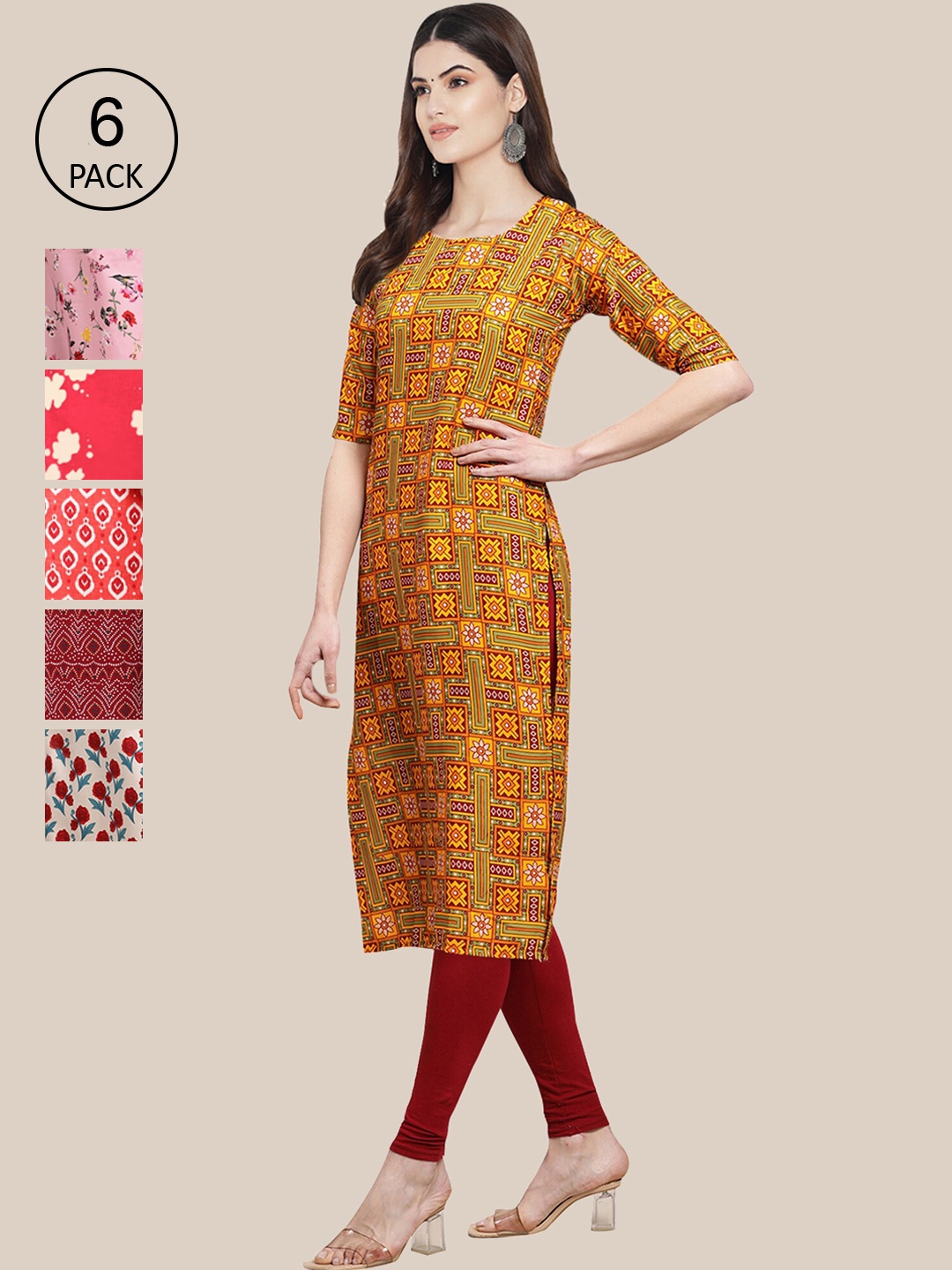 7Threads Women Pack of 6 Mustard Yellow & Pink Ethnic Motifs Printed Crepe Kurta
7Threads Women Pack of 6 Mustard Yellow & Pink Ethnic Motifs Printed Crepe Kurta