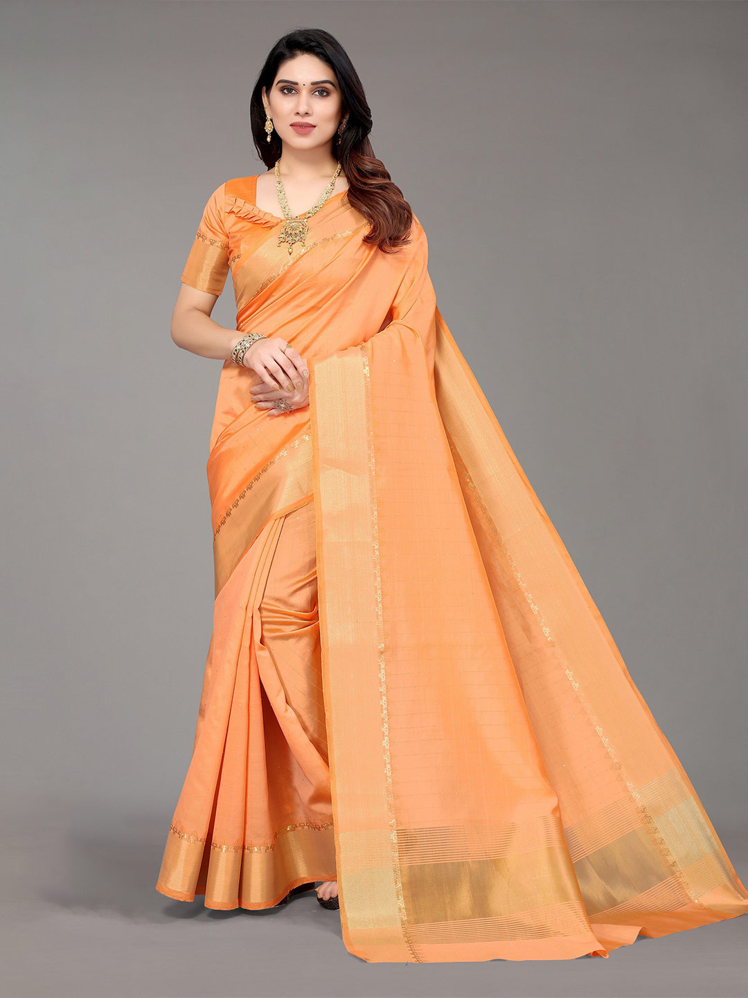 Winza Designer Peach-Coloured & Gold-Toned Striped Zari Silk Blend Banarasi Saree
Winza Designer Peach-Coloured & Gold-Toned Striped Zari Silk Blend Banarasi Saree