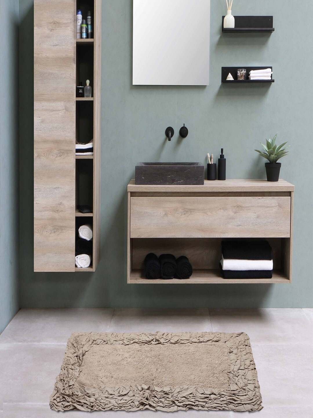 Pano Beige Solid 2050 GSM Cotton Bath Rugs