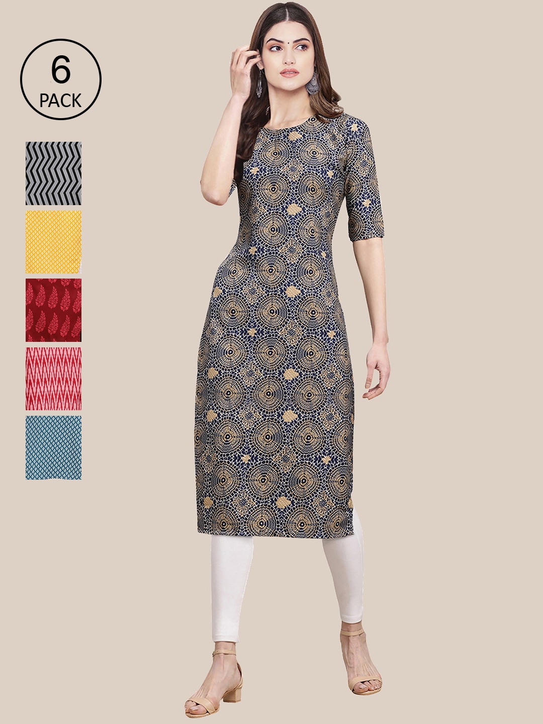 Ethnic basket Women Multicoloured Pack of 6 Ethnic Motifs Printed Crepe Kurta, Multi
Ethnic basket Women Multicoloured Pack of 6 Ethnic Motifs Printed Crepe Kurta, Multi