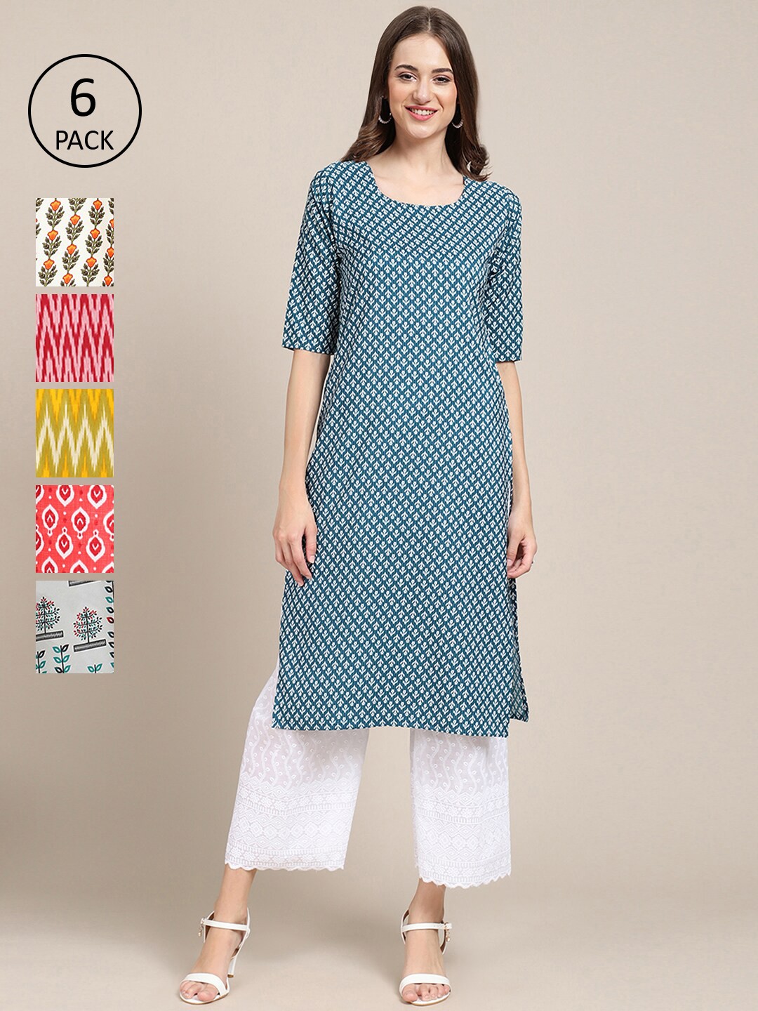 Ethnic basket Women Multicoloured Pack of 6 Ethnic Motifs Printed Crepe Kurta, Multi
Ethnic basket Women Multicoloured Pack of 6 Ethnic Motifs Printed Crepe Kurta, Multi