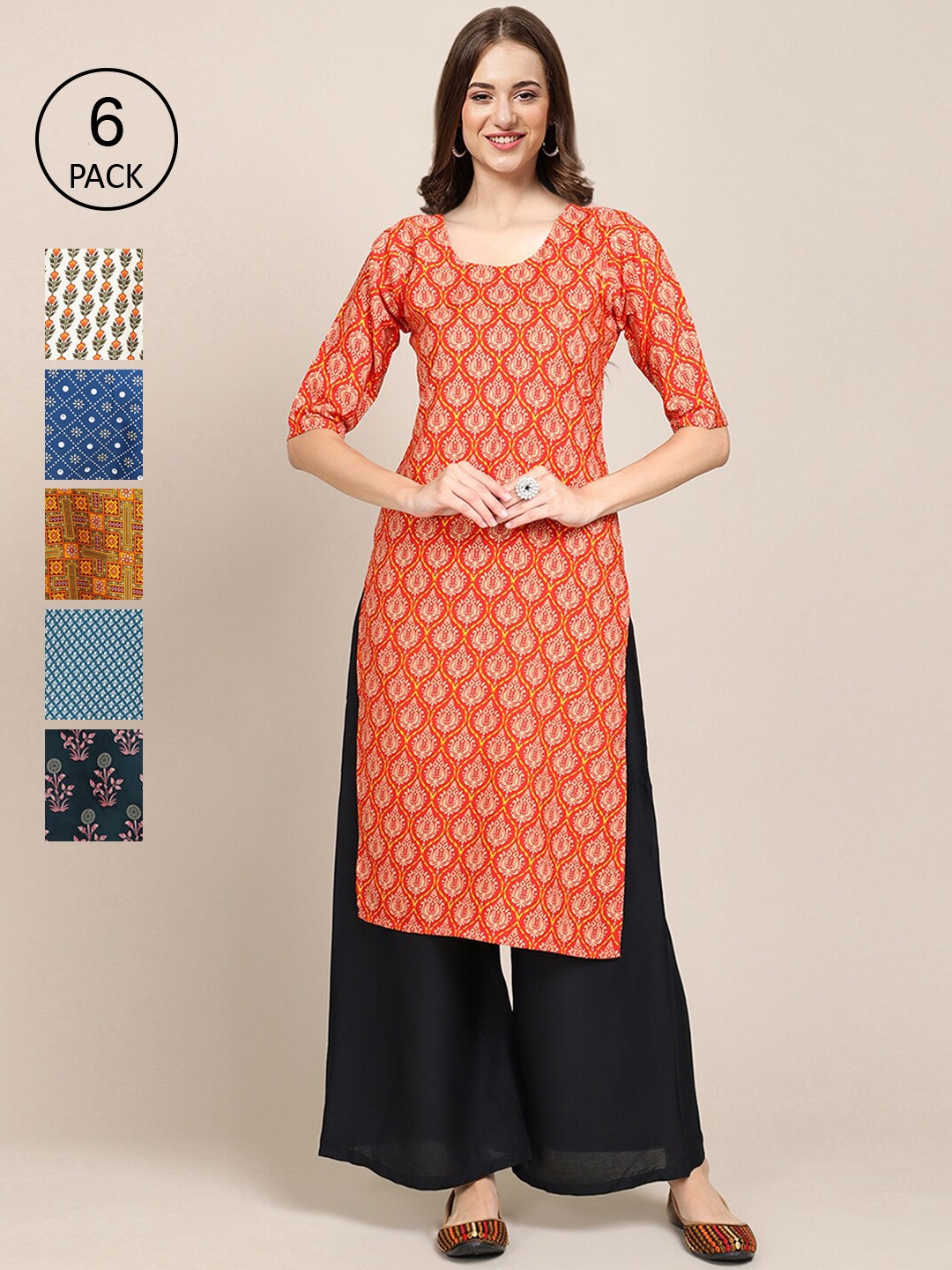 Ethnic basket Women Multicoloured Pack of 6 Ethnic Motifs Printed Crepe Kurta, Multi
Ethnic basket Women Multicoloured Pack of 6 Ethnic Motifs Printed Crepe Kurta, Multi