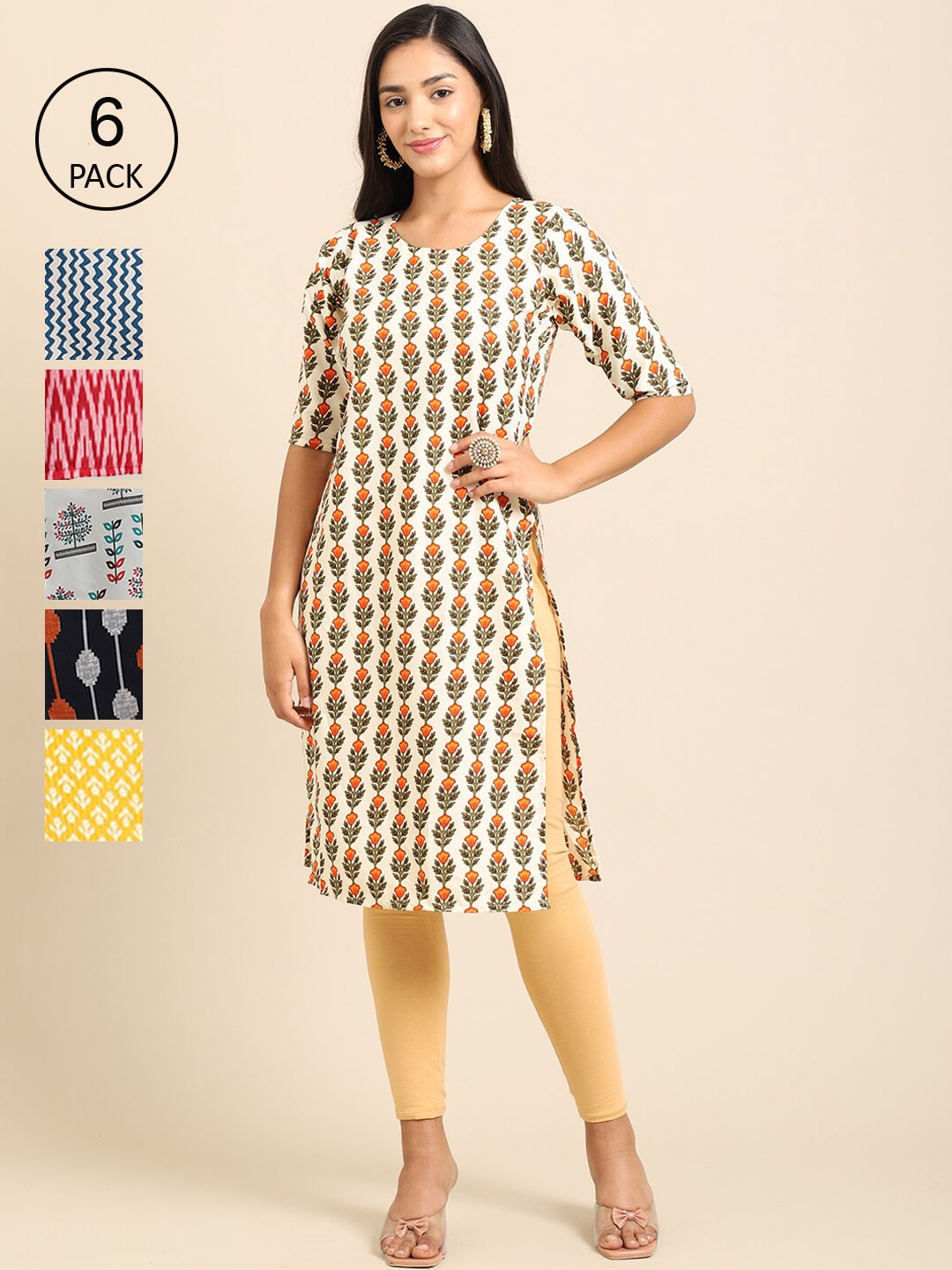 Ethnic basket Pack of 6 Women Grey & Yellow Geometric Striped Summer Sheers Crepe Kurta
Ethnic basket Pack of 6 Women Grey & Yellow Geometric Striped Summer Sheers Crepe Kurta