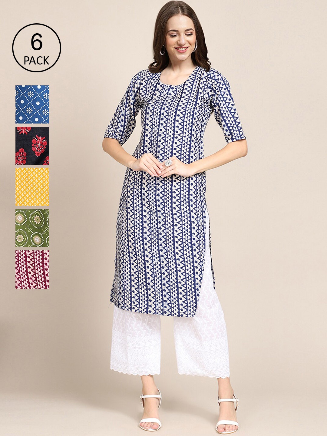 Ethnic basket Women Multicoloured Pack of 6 Printed Chikankari Summer Sheers Crepe Kurta, Multi
Ethnic basket Women Multicoloured Pack of 6 Printed Chikankari Summer Sheers Crepe Kurta, Multi