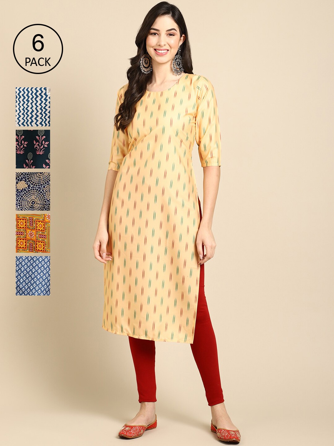 7Threads Women Pack Of 6 Geometric Printed Thread Work Summer Sheers Crepe Kurta, Multi
7Threads Women Pack Of 6 Geometric Printed Thread Work Summer Sheers Crepe Kurta, Multi
