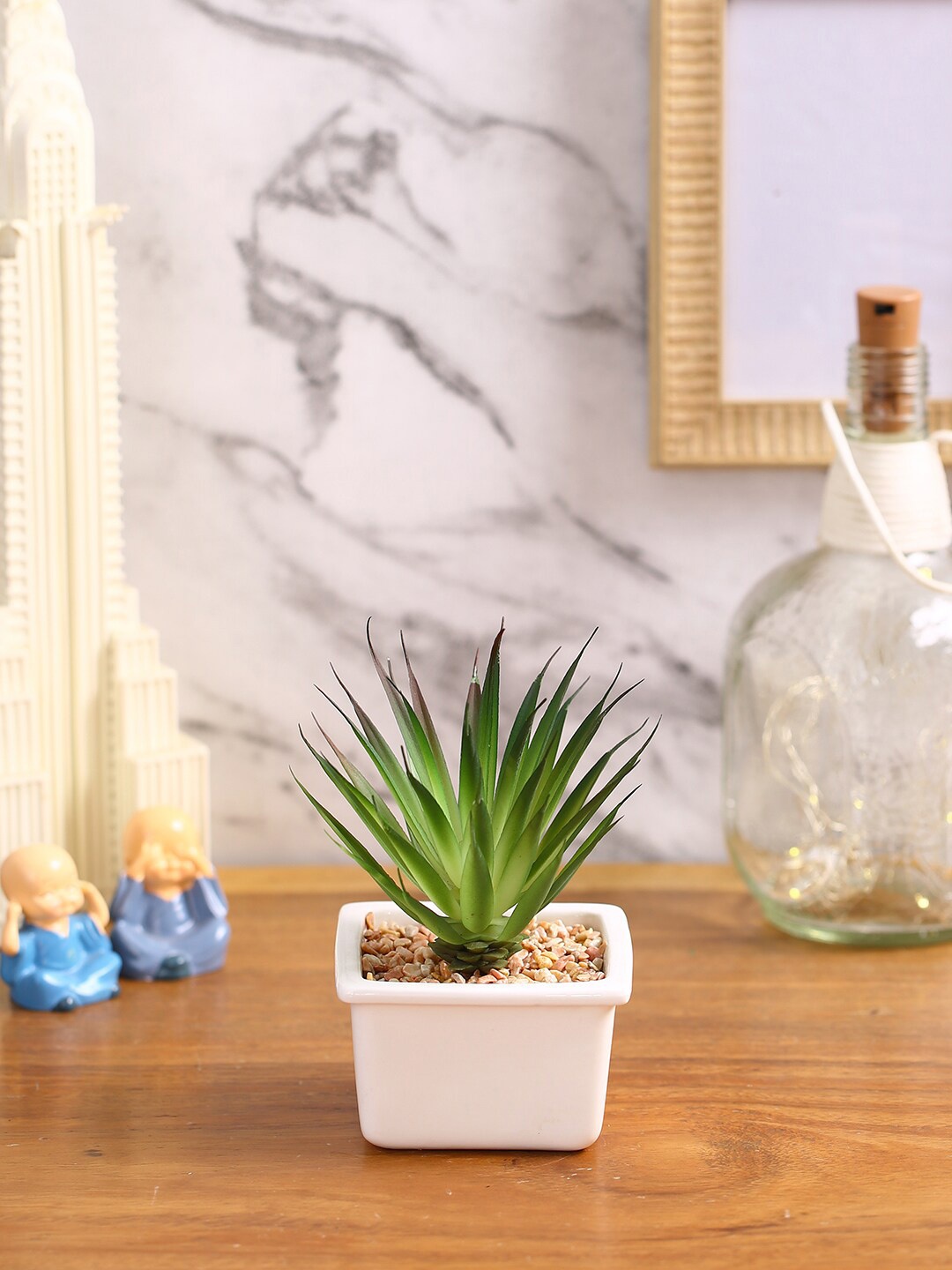 Fourwalls Green Artificial Succulent Plant With Ceramic Pot