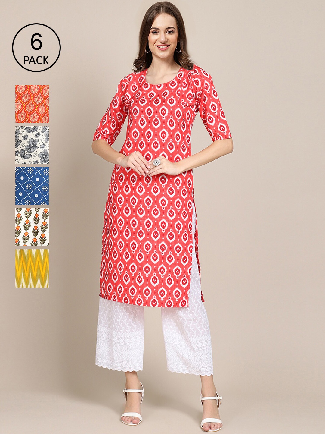 7Threads Women Pack of 6 Ethnic Motifs Printed Summer Sheers Crepe Kurta, Red
7Threads Women Pack of 6 Ethnic Motifs Printed Summer Sheers Crepe Kurta, Red