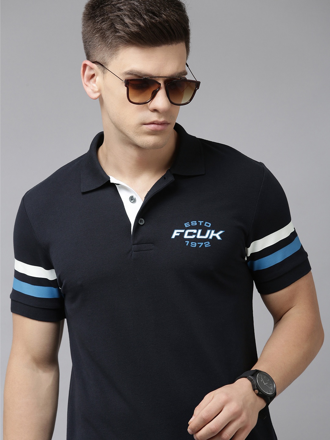 French Connection Men Navy Blue Brand Logo Printed Polo Collar Pure Cotton Applique Slim Fit T-shirt
French Connection Men Navy Blue Brand Logo Printed Polo Collar Pure Cotton Applique Slim Fit T-shirt
