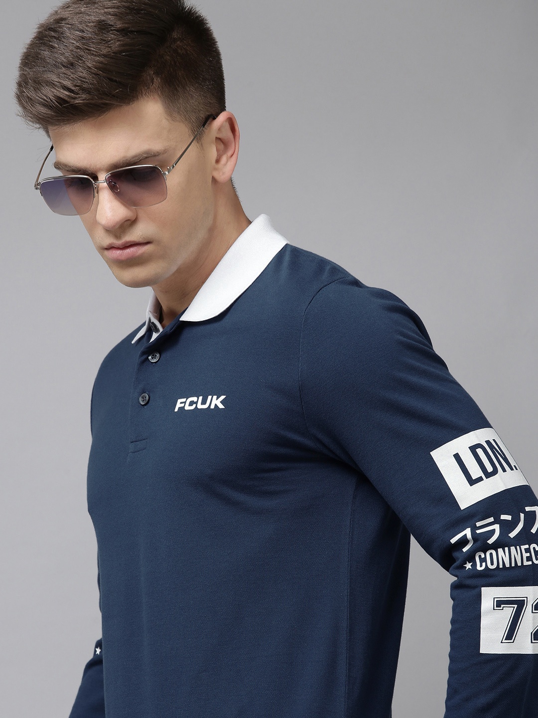 French Connection Men Blue & White Brand Logo Printed Polo Collar Pure Cotton Slim Fit T-shirt
French Connection Men Blue & White Brand Logo Printed Polo Collar Pure Cotton Slim Fit T-shirt