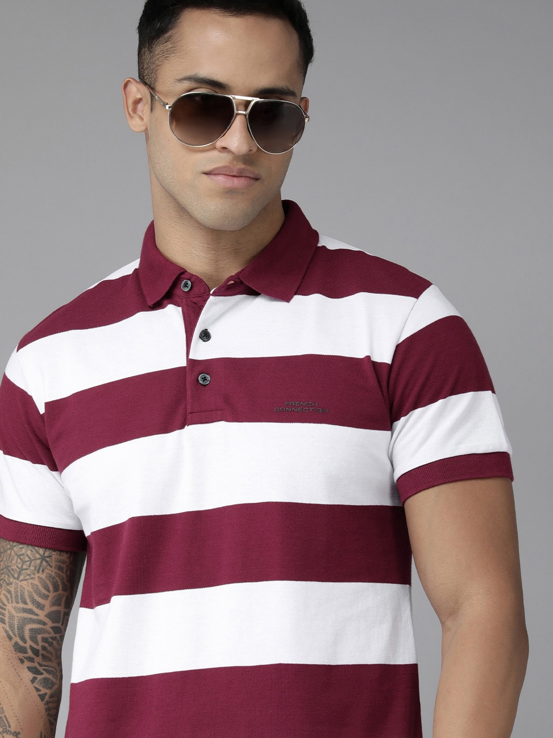 French Connection Men Maroon & White Striped Polo Collar Pure Cotton Slim Fit T-shirt
French Connection Men Maroon & White Striped Polo Collar Pure Cotton Slim Fit T-shirt