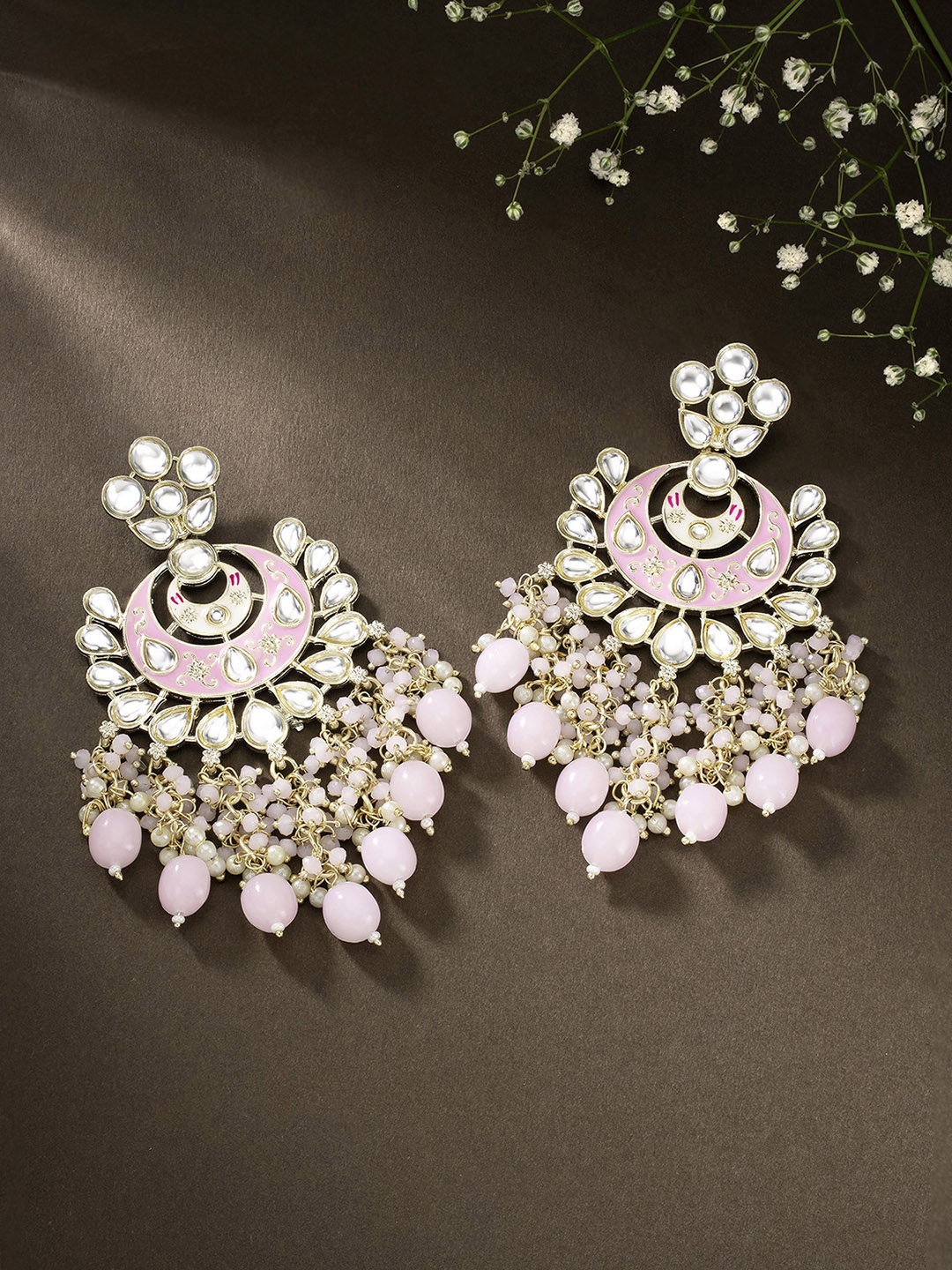 Peora White Enamel Meenakari Chandbali Stylish Faux Pearls with Kundan Studded Earrings
Peora White Enamel Meenakari Chandbali Stylish Faux Pearls with Kundan Studded Earrings