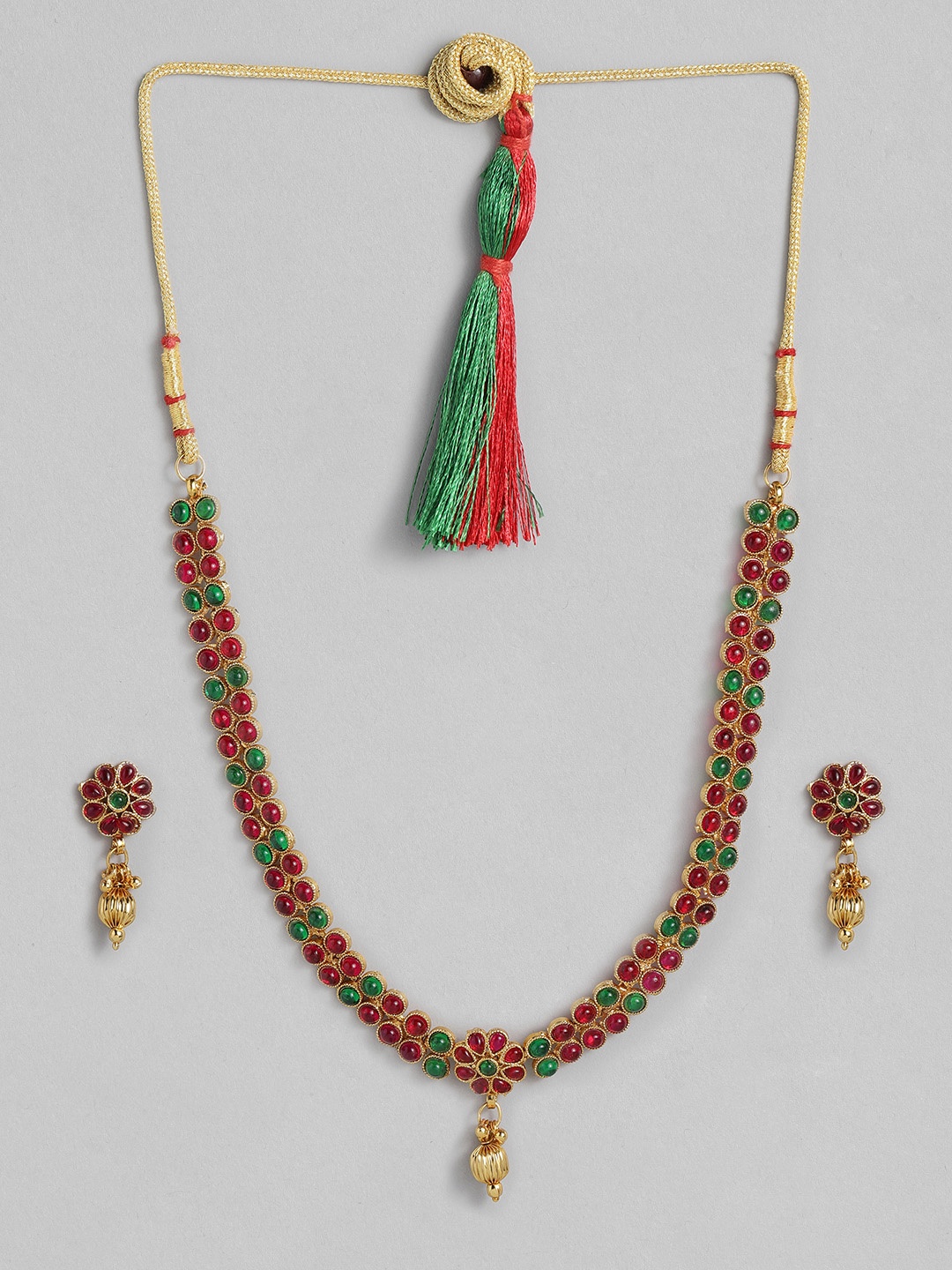 Peora Maroon & Green Gold Plated Traditional Red Green Studded Necklace Earring Jewellery
Peora Maroon & Green Gold Plated Traditional Red Green Studded Necklace Earring Jewellery