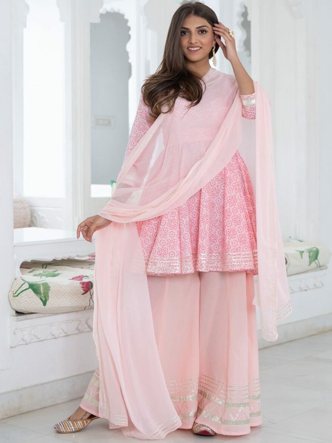 Lavanya The Label Women Pink Floral Printed Pleated Pure Cotton Kurti with Sharara & With Dupatta
Lavanya The Label Women Pink Floral Printed Pleated Pure Cotton Kurti with Sharara & With Dupatta