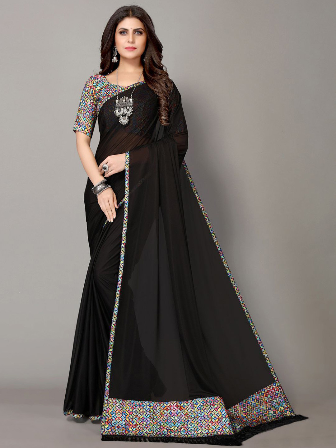 KALINI Black & Blue Digital Border Saree 
KALINI Black & Blue Digital Border Saree