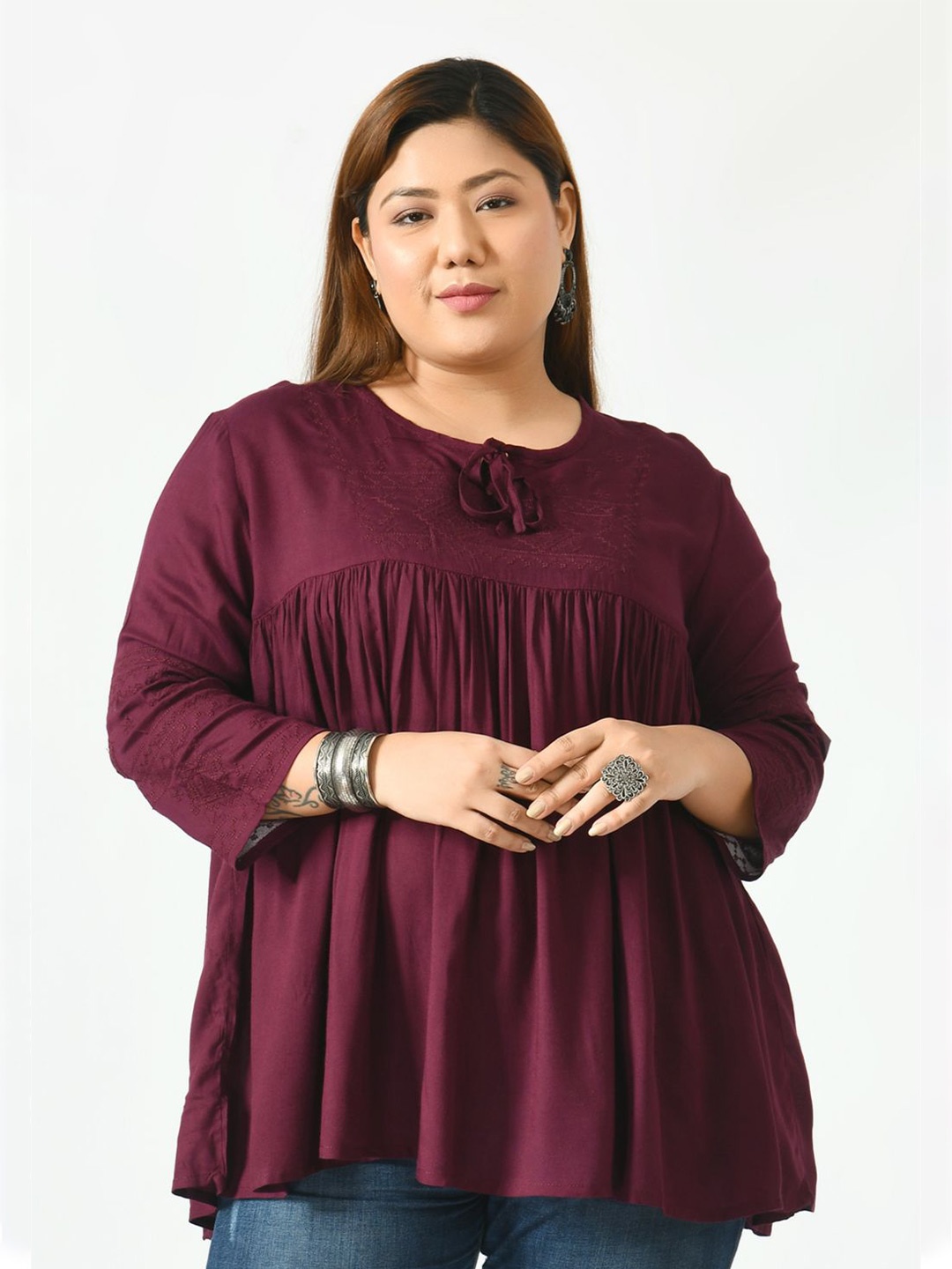 SAAKAA Burgundy Tie-Up Neck Top