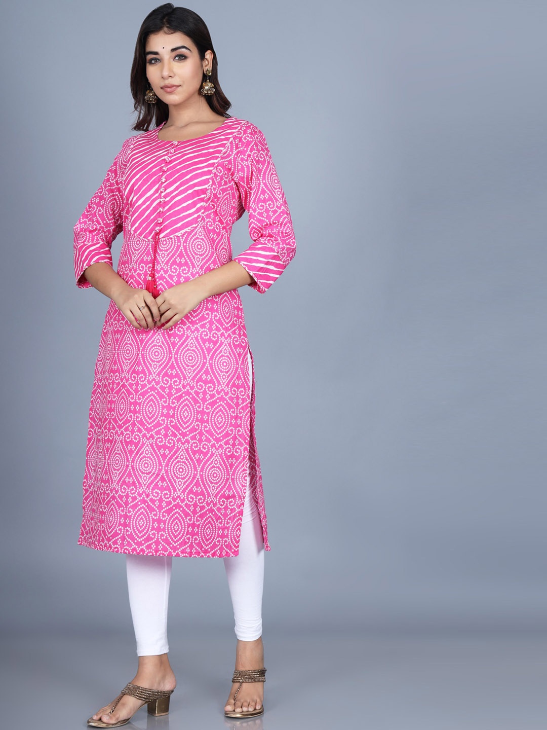 Swasti Women Pink Bandhani Printed Kurta