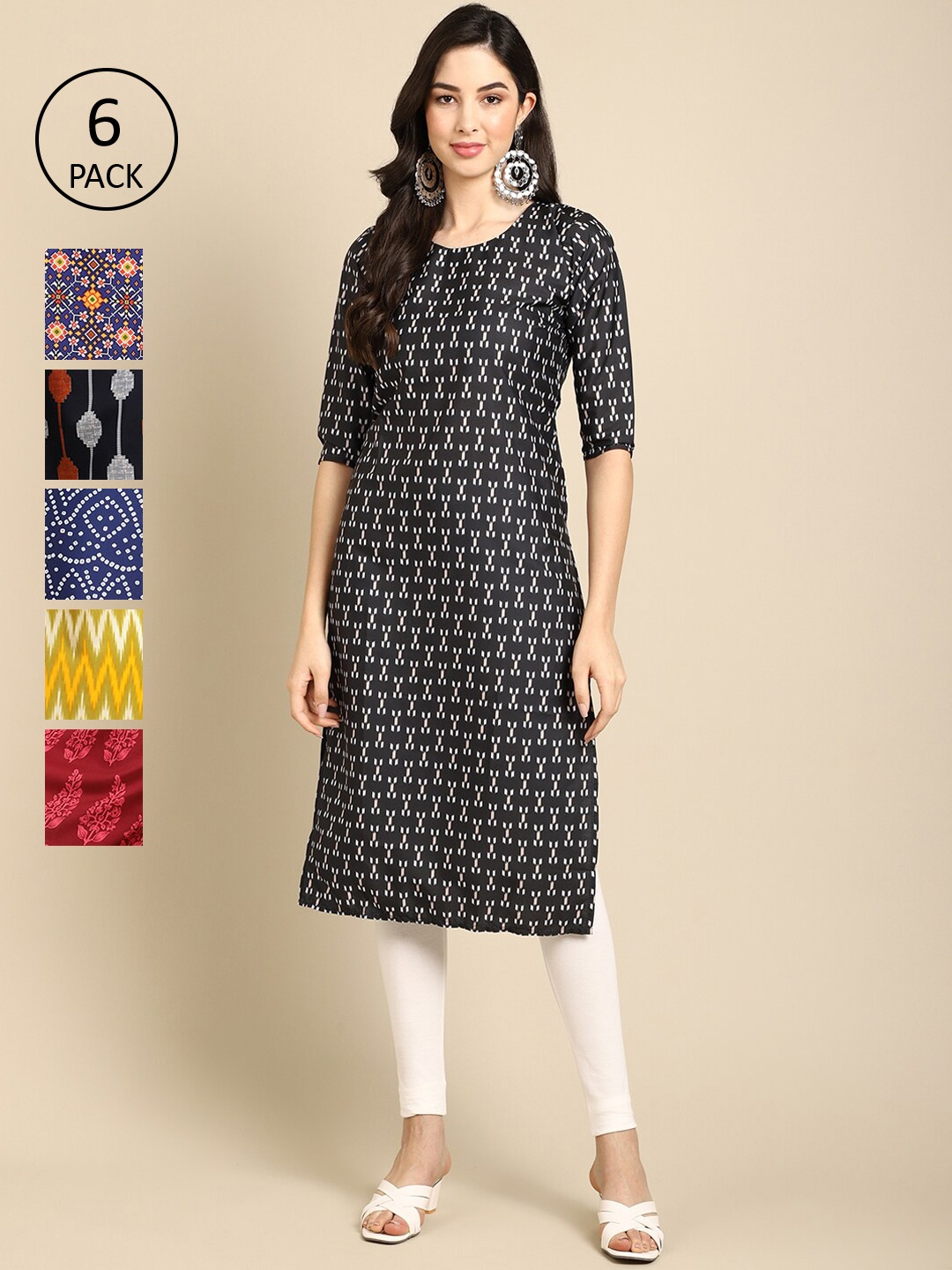 7Threads Women Pack Of 6 Multicoloured Geometric Printed Block Print Crepe Kurta, Multi
7Threads Women Pack Of 6 Multicoloured Geometric Printed Block Print Crepe Kurta, Multi