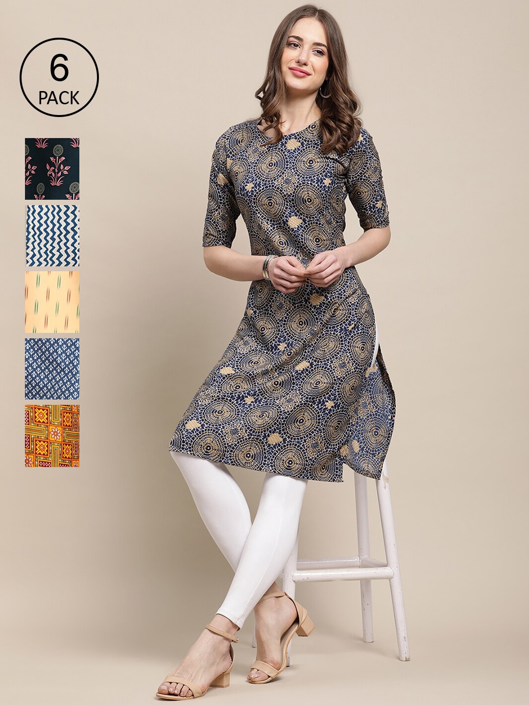7Threads Women Pack Of 6 Multicoloured Floral Printed Block Print Crepe Kurta, Multi
7Threads Women Pack Of 6 Multicoloured Floral Printed Block Print Crepe Kurta, Multi