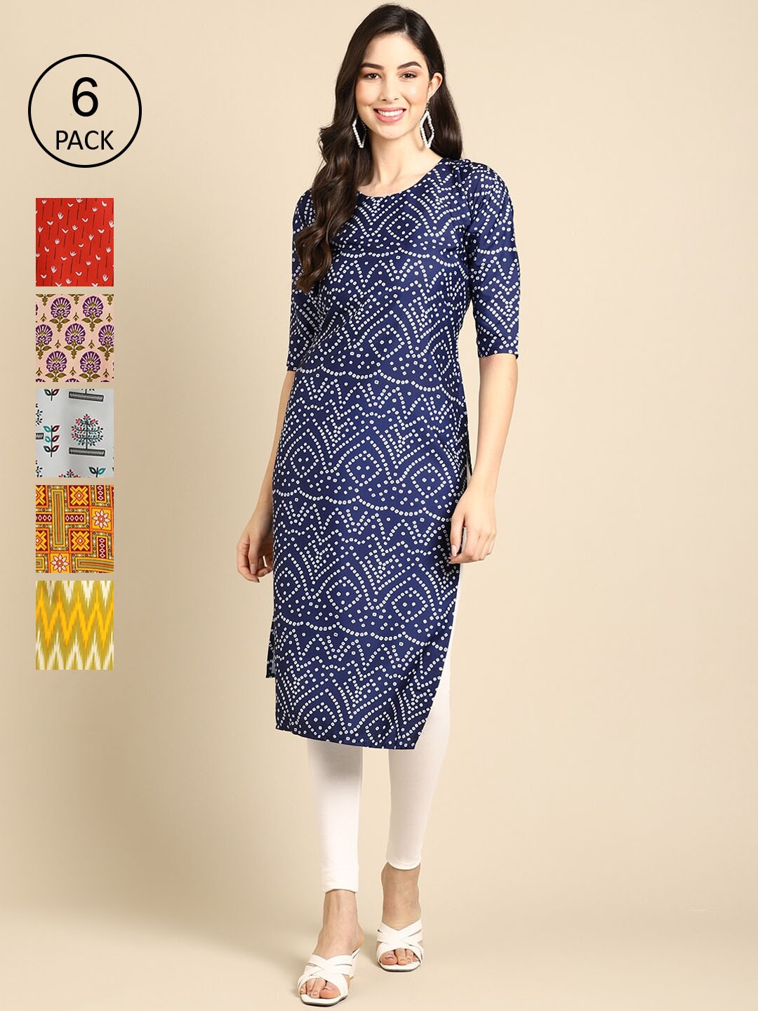 7Threads Women Pack Of 6 Multicoloured Floral Printed Block Print Crepe Kurta, Multi
7Threads Women Pack Of 6 Multicoloured Floral Printed Block Print Crepe Kurta, Multi