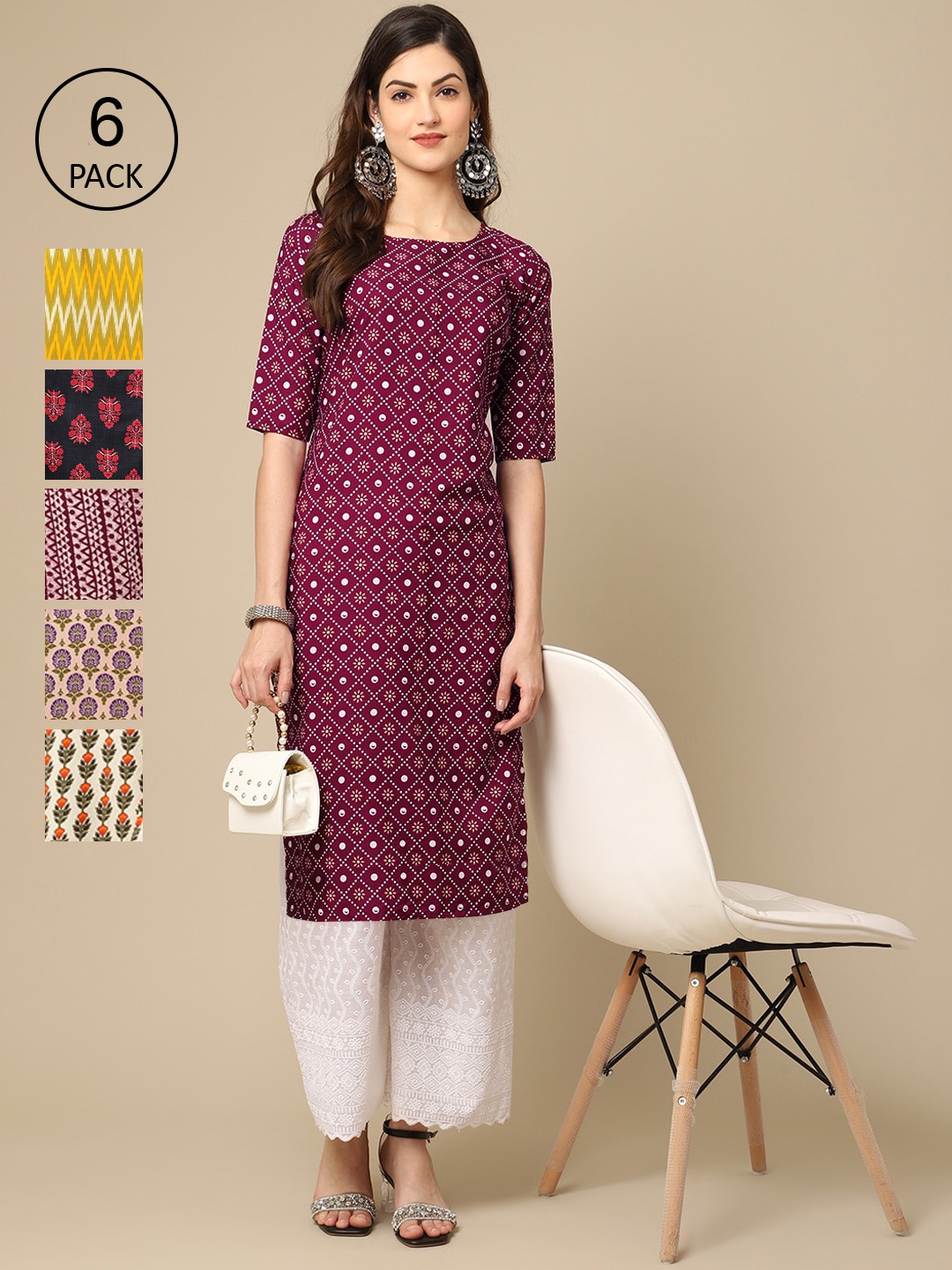 7Threads Women Multicoloured Pack Of 6 Geometric Printed Block Print Crepe Kurta, Multi
7Threads Women Multicoloured Pack Of 6 Geometric Printed Block Print Crepe Kurta, Multi