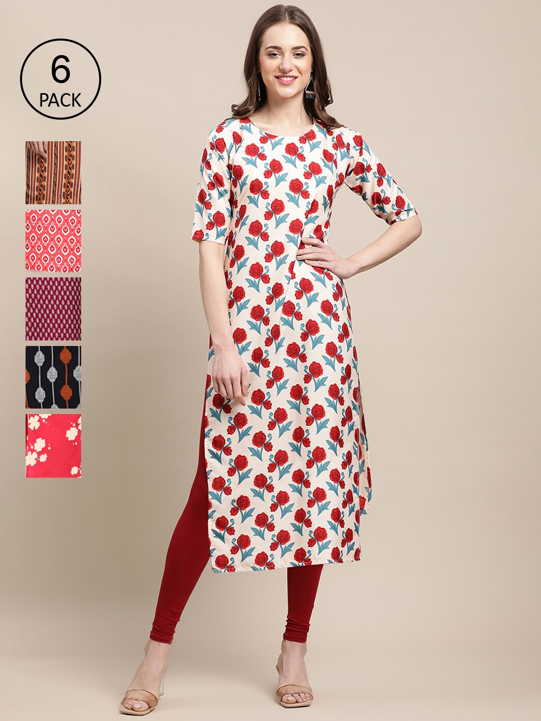 7Threads Women Multicoloured Pack Of 6 Floral Printed Block Print Crepe Kurta, Multi
7Threads Women Multicoloured Pack Of 6 Floral Printed Block Print Crepe Kurta, Multi