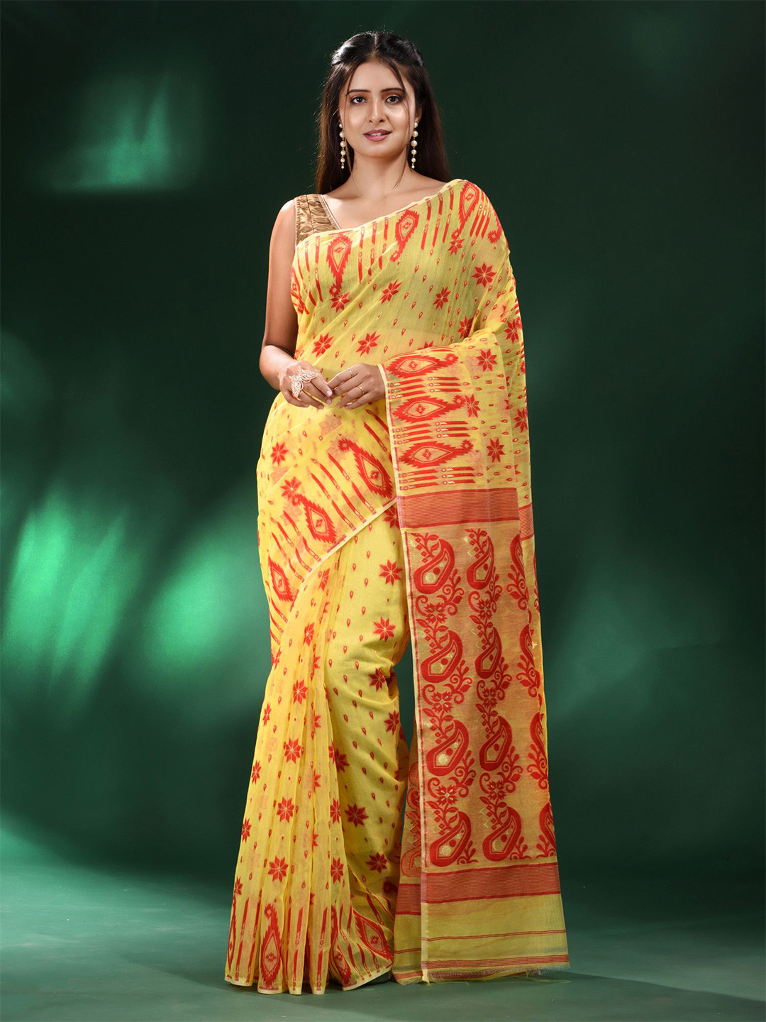 Charukriti Yellow & Red Woven Design Jamdani Saree
Charukriti Yellow & Red Woven Design Jamdani Saree