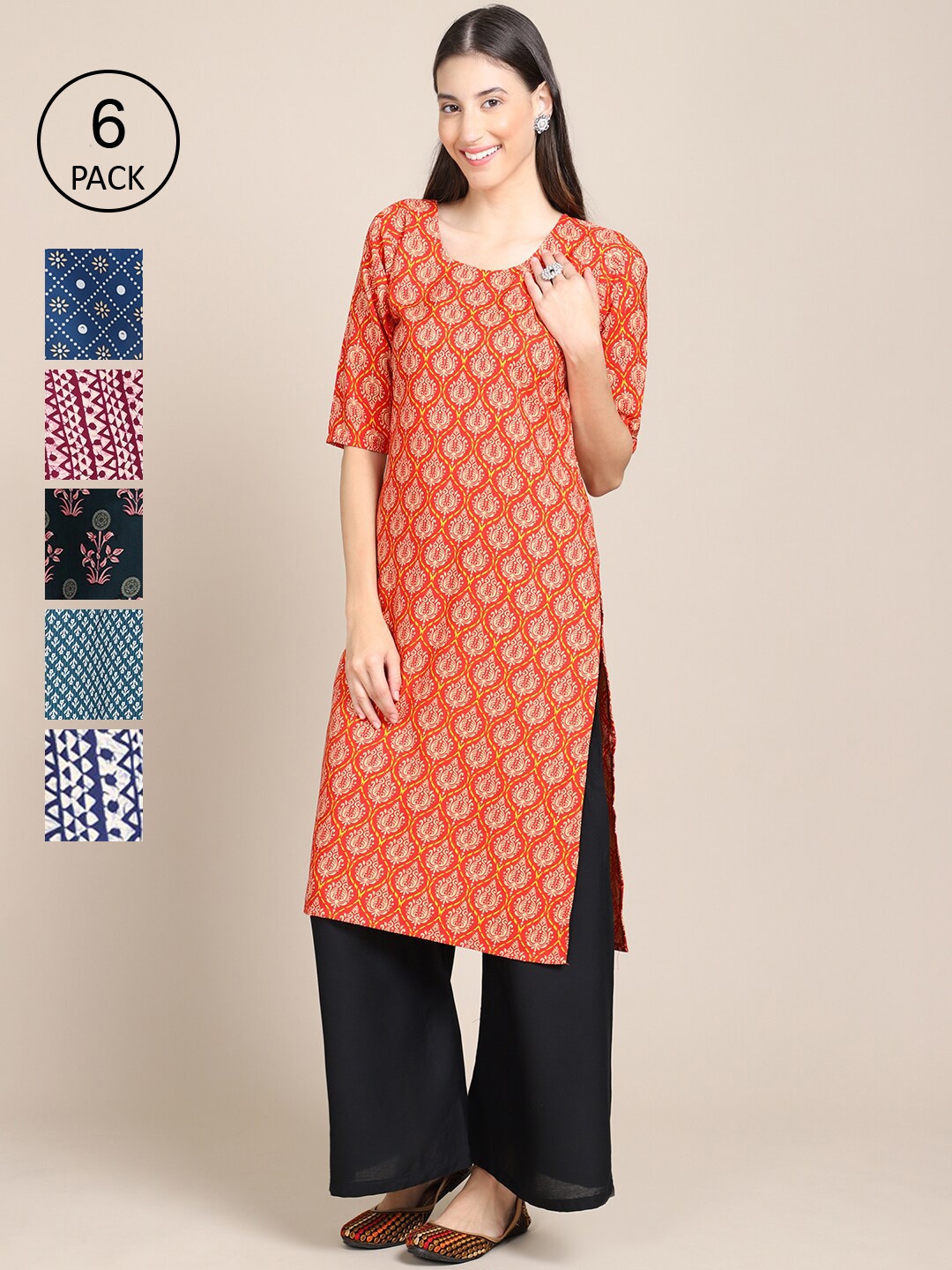 7Threads Women Pack Of 6 Multicoloured Geometric Printed Crepe Kurta, Multi
7Threads Women Pack Of 6 Multicoloured Geometric Printed Crepe Kurta, Multi