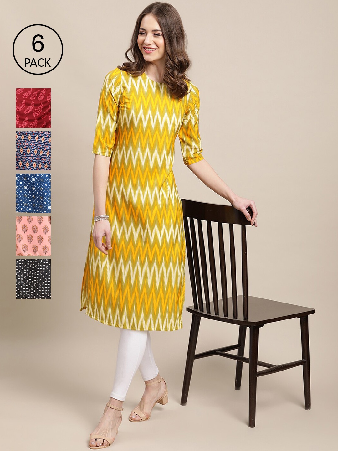 7Threads Pack of 6 Women Multicoloured & Yellow Ethnic Motifs Printed Crepe Kurta, Multi
7Threads Pack of 6 Women Multicoloured & Yellow Ethnic Motifs Printed Crepe Kurta, Multi
