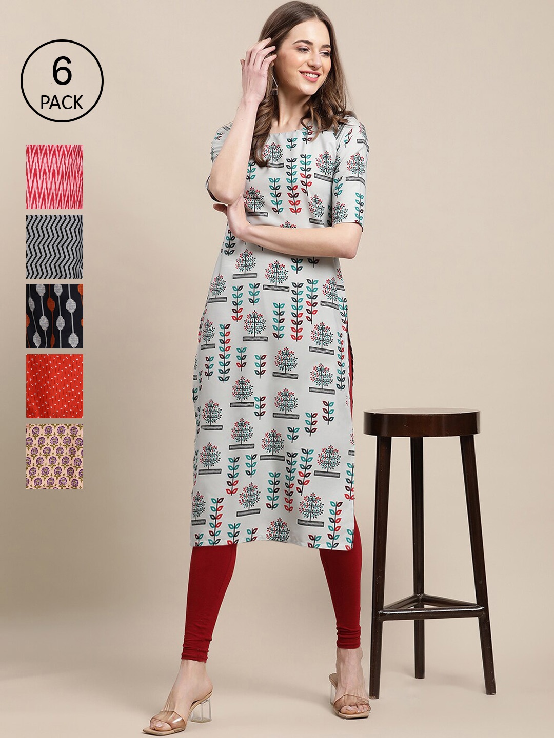 7Threads Pack of 6 Women Multicoloured & Pink Ethnic Motifs Printed Crepe Kurta, Multi
7Threads Pack of 6 Women Multicoloured & Pink Ethnic Motifs Printed Crepe Kurta, Multi
