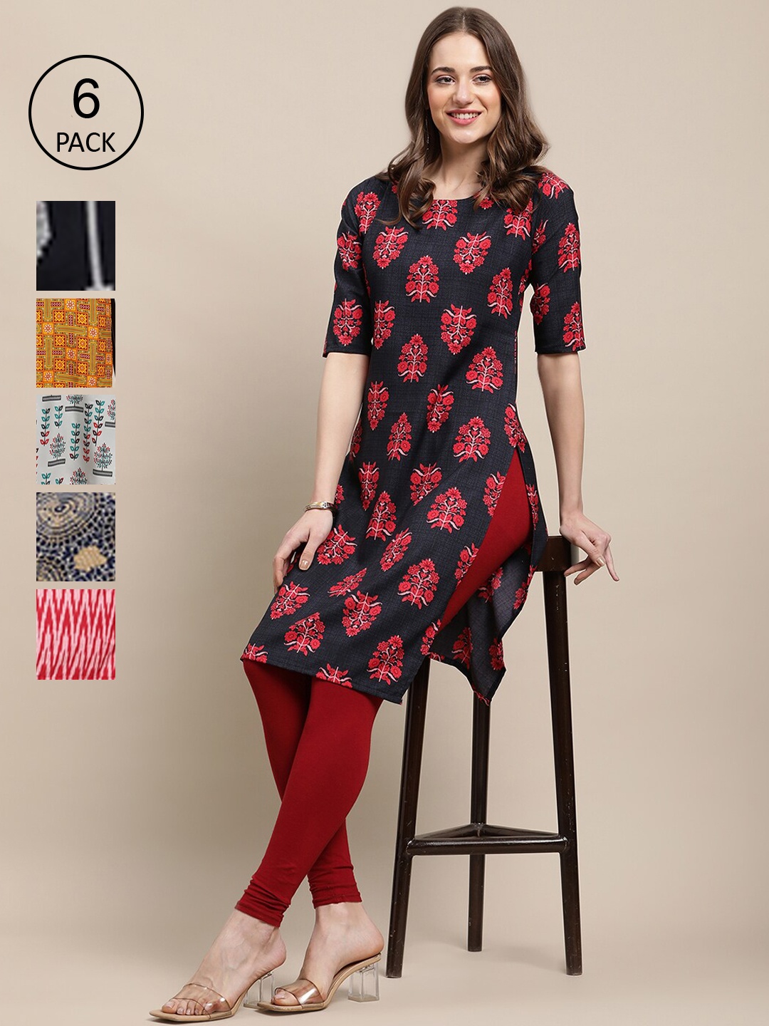 7Threads Pack of 6 Women Multicoloured & Blue Ethnic Motifs Printed Crepe Kurta, Multi
7Threads Pack of 6 Women Multicoloured & Blue Ethnic Motifs Printed Crepe Kurta, Multi