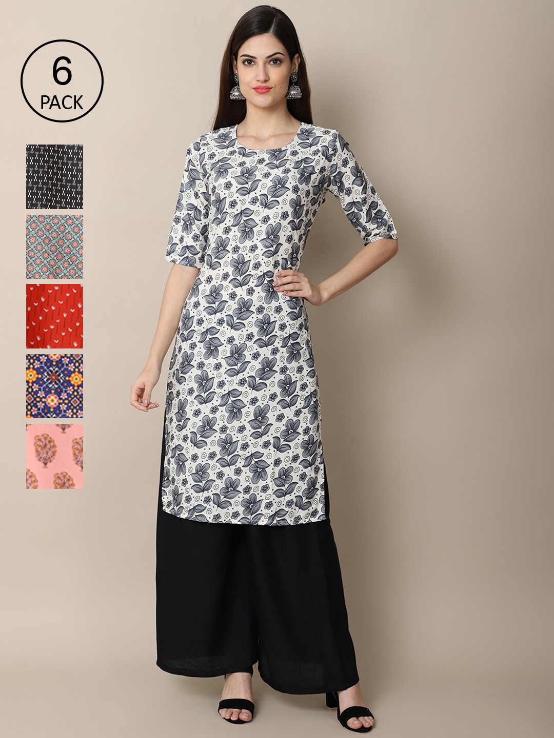 7Threads Pack of 6 Women Multicoloured & Navy Blue Ethnic Motifs Printed Crepe Kurta, Multi
7Threads Pack of 6 Women Multicoloured & Navy Blue Ethnic Motifs Printed Crepe Kurta, Multi