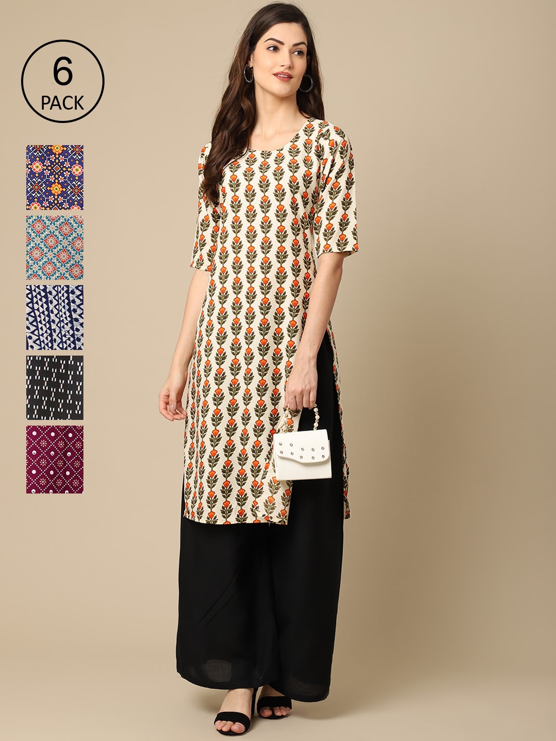 7Threads Pack of 6 Women Multicoloured & Navy Blue Ethnic Motifs Printed Crepe Kurta, Multi
7Threads Pack of 6 Women Multicoloured & Navy Blue Ethnic Motifs Printed Crepe Kurta, Multi