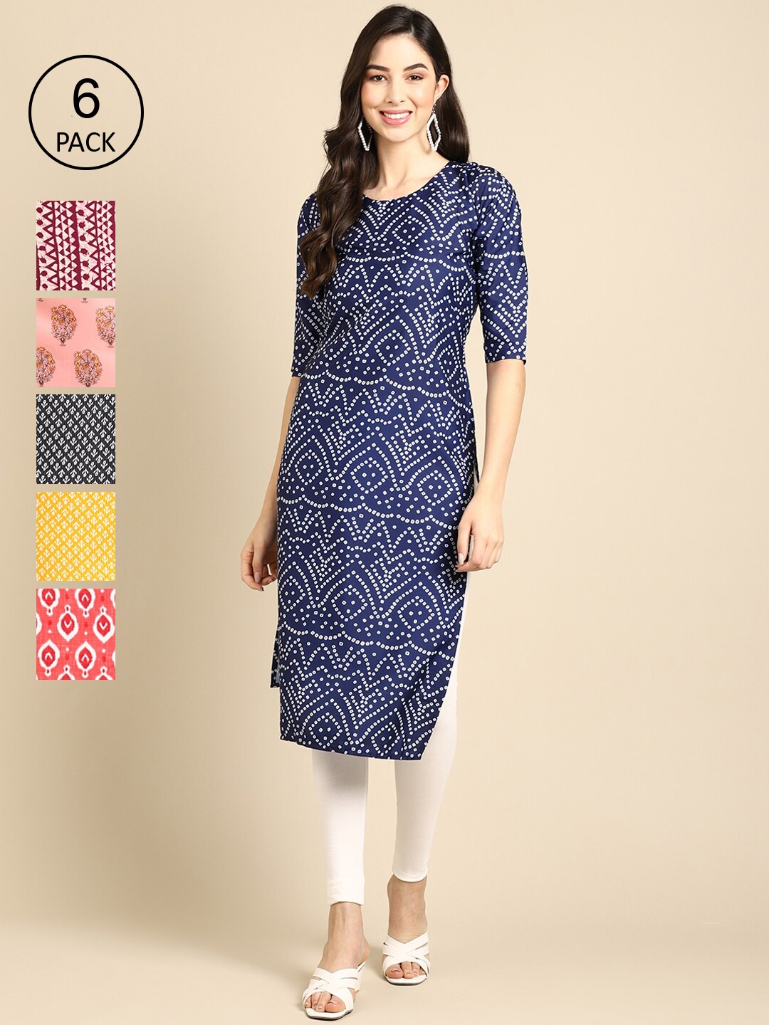 7Threads Pack of 6 Women Multicoloured & Navy Blue Ethnic Motifs Printed Crepe Kurta, Multi
7Threads Pack of 6 Women Multicoloured & Navy Blue Ethnic Motifs Printed Crepe Kurta, Multi