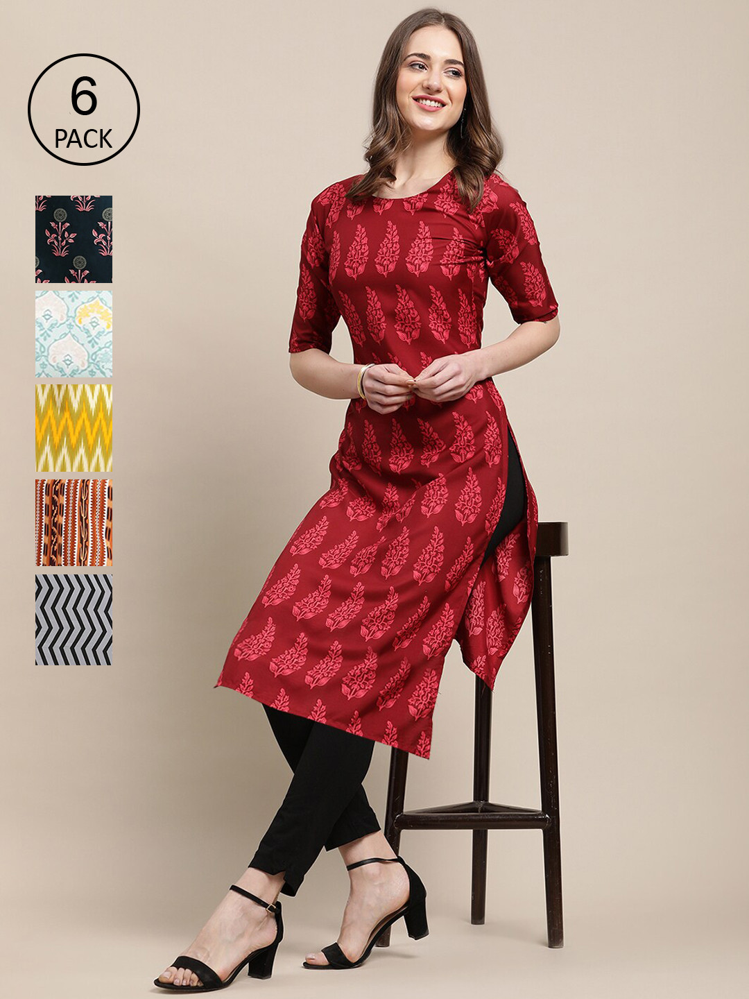 7Threads Pack of 6 Women Multicoloured & Yellow Floral Printed Crepe Kurta, Multi
7Threads Pack of 6 Women Multicoloured & Yellow Floral Printed Crepe Kurta, Multi